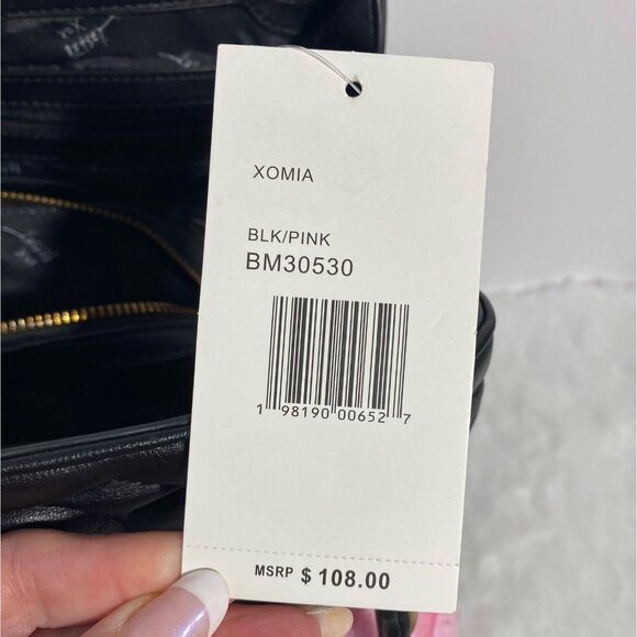 Betsey Johnson Black Heart Quilted Satchel Handbag Purse With Pink Bear Charm - Picture 12 of 12